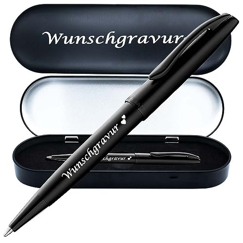 Juwelier Schönschmied PeIikan Kugelschreiber mit Gravur als Geschenk | inkl. Etui mit Wunschgravur (Platz für 10 Stifte) | Emoji Gravur | Kugelschreiber Jazz Noble Elegance Carbon Schwarz von Juwelier Schönschmied