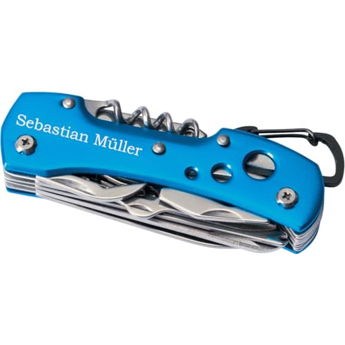 Juwelier Schönschmied Tachenmesser 12-teilig Messer mit Gravur Multifunktionsmesser mit Wunschgravur als Geschenk Farbe Blau Edelstahl KN6 von Juwelier Schönschmied