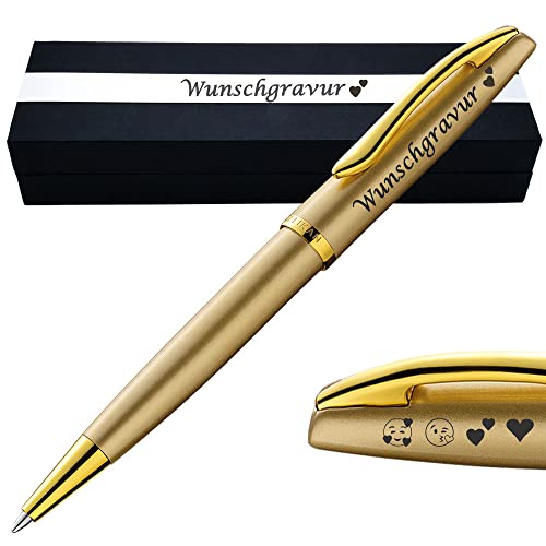 PeIikan Kugelschreiber mit Gravur als Geschenk | Emoji Gravur | Kugelschreiber Jazz Noble Elegance Gold - mit AMAZON KONFIGURATOR direkt online gestalten ! Wunschgravur mit Symbolen PS187 von Juwelier Schönschmied