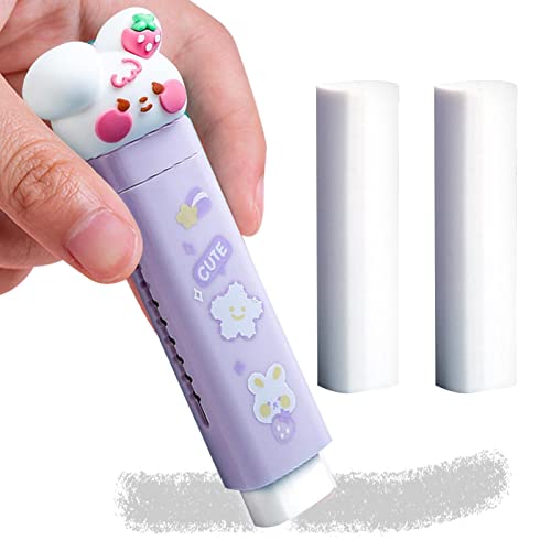 Juzinqu 1/4 STK Radiergummi Stift|Einziehbarer Radiergummi Kinder|Cute Stuff Radiergummis mit Ersatz-Radiergummi-Nachfüllungen|Kawaii Rubber Eraser School Supplies Gastgeschenke für Kinder, Lila von Juzinqu