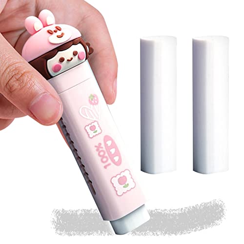 Juzinqu 1/4 STK Radiergummi Stift|Einziehbarer Radiergummi Kinder|Cute Stuff Radiergummis mit Ersatz-Radiergummi-Nachfüllungen|Kawaii Rubber Eraser School Supplies Gastgeschenke für Kinder, Rosa von Juzinqu