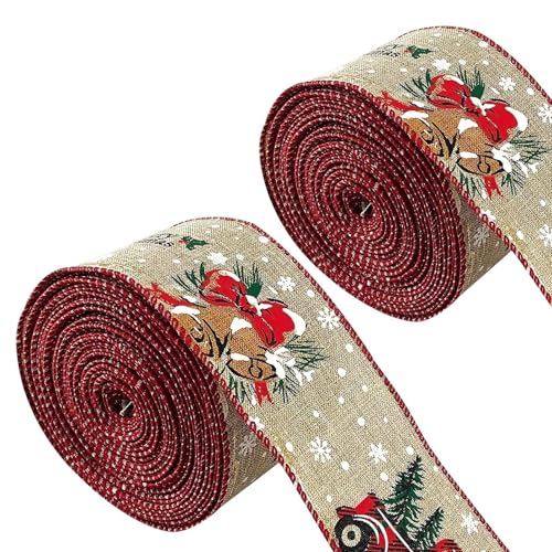 Glitter Ribbon Rolls, 2 Rolls Pattern Ribbon Decoration, Wrapping Bows Christmas Tree Ribbon Garland for Festival, Gathering, Wedding, Christmas Ribbon Glitter Wired, Wedding Ribbon Accents von Jvjggag