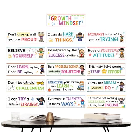 Growth Mindset Karten-Set, motivierende Poster Zitate, inspirierende Klassenzimmer-Wandkunst, positive Bestätigungen, Poster-Set, Ermutigungskarten, Poster-Pack für Klassenzimmer, 26,7 x 8,9 cm von Jvjggag