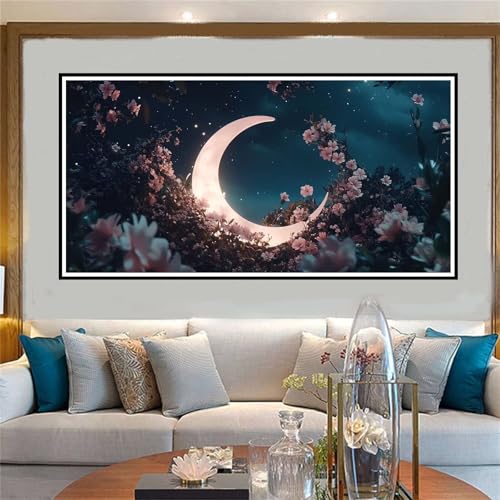 Blume Malen Nach Zahlen ab 5 6 7 8 9 10 Jahre Mädchen, Malen Nach Zahlen Kinder Anfänger DIY Kreativ Set Mond, Mit 3 Pinseln and Acrylpigment Kit, Adult Craft für Home Decor Geschenke 70x140cm-W603 von Jvyaeen