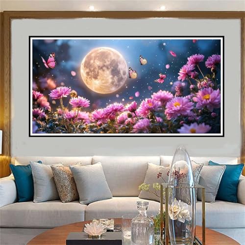 Blumenschmetterling Malen Nach Zahlen ab 5 6 7 8 9 10 Jahre Mädchen, Malen Nach Zahlen Kinder Anfänger kreativ set Mond, Mit 3 Pinseln and Acrylpigment Kit, für Home Decor Geschenke 70x140cm-W606 von Jvyaeen