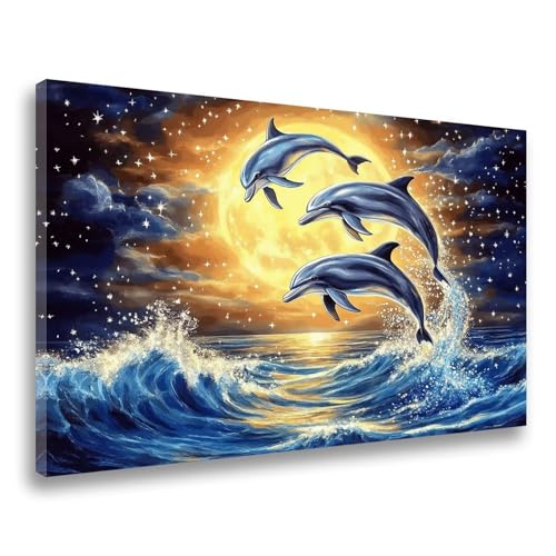 Delphin Diamond Painting Mond Diamond Painting Erwachsene Kinder Klein 30x40cm, DIY 5D Diamant Malerei Crystal Art Bastelset Erwachsene Frauen Geschenk, Mosaikherstellung, Wanddeko Aesthetic F-431 von Jvyaeen