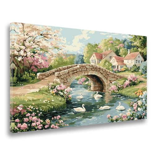 Diamand Painting Erwachsene Landschaft Diamant Painting Brücke Diamant Malerei Art Kits, 5D DIY Full Eckige Steine Drill Crystal Art Stickerei Set 60x80cm für Haus Wanddekor,Frauen Geschenk F-276 von Jvyaeen