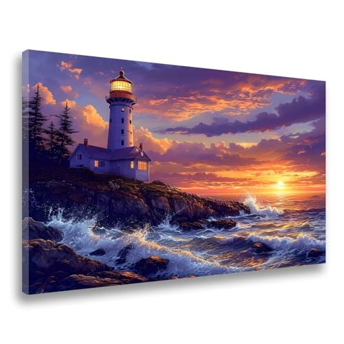 Diamand Painting Erwachsene Landschaft Diamond Painting Leuchtturm Diamant Painting, 5D DIY Full Eckige Steine Drill Diamant Crystal Strass Stickerei Set 50x60cm für Wanddekor,Frauen Geschenk F-193 von Jvyaeen