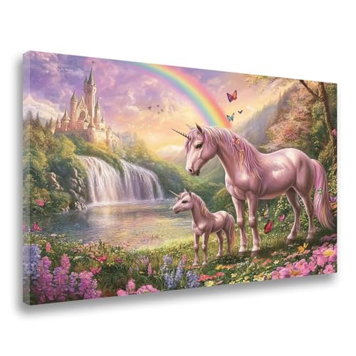 Diamand Painting Erwachsene Regenbogen Diamond Painting Einhorn Diamant Painting, 5D DIY Full Eckige Steine Drill Diamant Crystal Art Stickerei Painting Set 60x80cm für Wanddekor,Frauen Geschenk F-24 von Jvyaeen