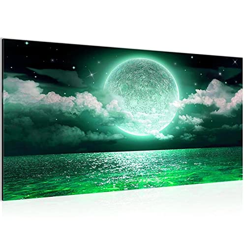 Diamond Painting Grüner Mond Meer, Malen Nach Zahlen Erwachsene, DIY Diamant Painting Bilder Kinder, Groß Diamant Malerei Kits Cross Stickerei, Wohnzimmer Schlafzimmer Büro Wand Dekor 60x120cm DZ499 von Jvyaeen