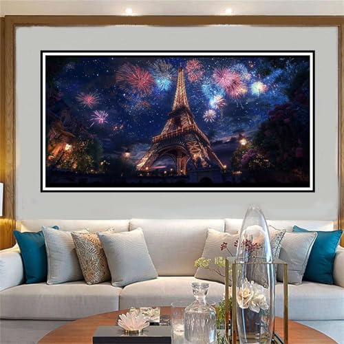 Eisenturm Malen Nach Zahlen ab 5 6 7 8 9 10 Jahre Mädchen, Malen Nach Zahlen Kinder Anfänger kreativ set Feuerwerk, Mit Pinseln und Acrylpigment Kit, Adult Craft für Home Decor Geschenke 70x140cm-W930 von Jvyaeen