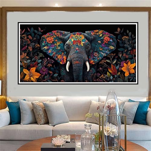 Elefant Malen Nach Zahlen ab 5 6 7 8 9 10 Jahre Mädchen, Malen Nach Zahlen Kinder Anfänger DIY Kreativ Set Blume, Mit 3 Pinseln and Acrylpigment Kit, Adult Craft für Home Decor Geschenke 30x60cm-W1043 von Jvyaeen