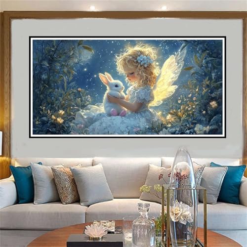 Engel Malen Nach Zahlen ab 5 6 7 8 9 10 Jahre Mädchen, Malen Nach Zahlen Kinder Anfänger DIY Kreativ Set Kaninchen, Mit Pinseln und Acrylpigment Kit, Adult Craft für Home Decor Geschenke 40x80cm-W435 von Jvyaeen