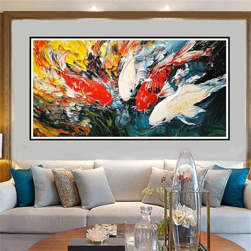 Fisch Malen Nach Zahlen ab 5 6 7 8 9 10 Jahre Mädchen, Malen Nach Zahlen Kinder Anfänger DIY Kreativ Set Abstrakt, Mit Pinseln und Acrylpigment Kit, Adult Craft für Home Decor Geschenke 70x140cm-W951 von Jvyaeen