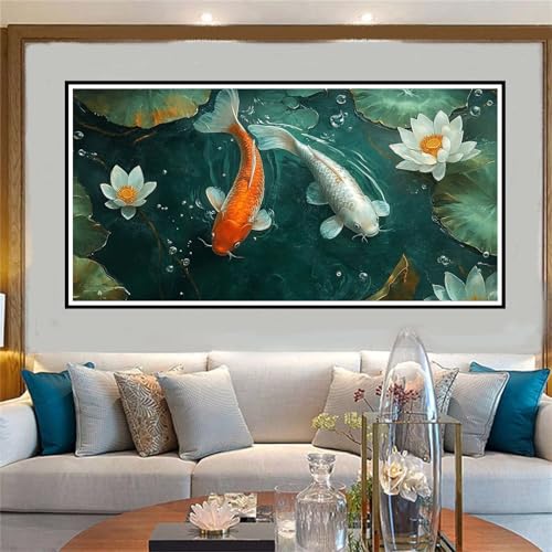 Fisch Malen Nach Zahlen ab 5 6 7 8 9 10 Jahre Mädchen, Malen Nach Zahlen Kinder Anfänger DIY Kreativ Set Blume, Mit 3 Pinseln and Acrylpigment Kit, Adult Craft für Home Decor Geschenke 80x160cm-W952 von Jvyaeen