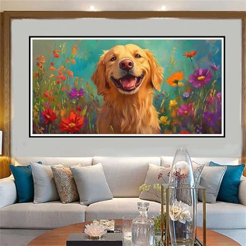 Garten Malen Nach Zahlen ab 5 6 7 8 9 10 Jahre Mädchen, Malen Nach Zahlen Kinder Anfänger DIY Kreativ Set Hund, Mit 3 Pinseln and Acrylpigment Kit, Adult Craft für Home Decor Geschenke 60x120cm-W608 von Jvyaeen