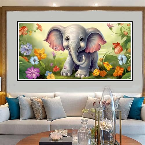 Jvyaeen Karikatur Malen Nach Zahlen ab 5 6 7 8 9 10 Jahre Mädchen, Malen Nach Zahlen Kinder Anfänger DIY Kreativ Set Elefant, Mit 3 Pinseln and Acrylpigment Kit, für Home Decor Geschenke 30x60cm-W638 von Jvyaeen