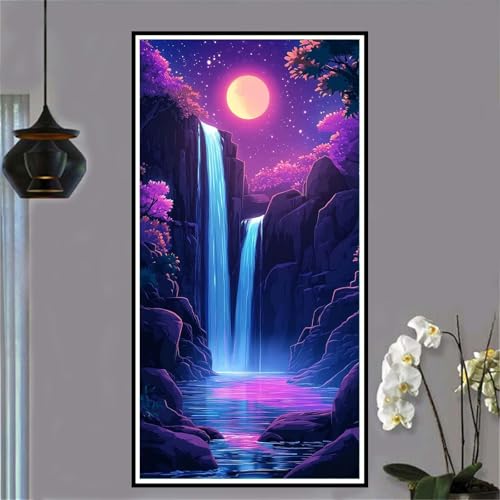 Jvyaeen Malen Nach Zahlen Mond Malen Nach Zahlen Erwachsene Fallen Malen-Nach-Zahlen Erwachsene Groß 30x60cm DIY ÖlgemäLde Kit Set, Kreativ Set Mit 3-Pinseln und Acrylfarbe, für Deko Wohnzimmer -W469 von Jvyaeen