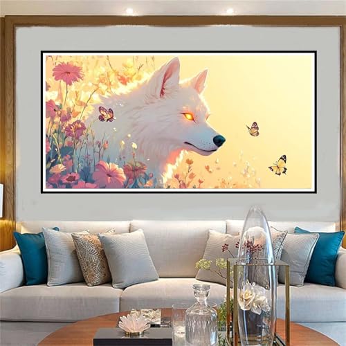 Jvyaeen Malen Nach Zahlen Wolf Malen Nach Zahlen Erwachsene Blume Malen-Nach-Zahlen Erwachsene Groß 70x140cm DIY ÖlgemäLde Kit Set, Kreativ Set Mit 3-Pinseln und Acrylfarbe, für Deko Wohnzimmer -W656 von Jvyaeen