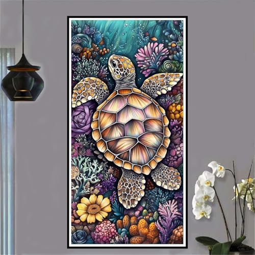 Jvyaeen Schildkröte Malen Nach Zahlen ab 5 6 7 8 9 10 Jahre Mädchen, Malen Nach Zahlen Kinder Anfänger DIY Kreativ Set Tier, Mit 3 Pinseln and Acrylpigment Kit, für Home Decor Geschenke 50x100cm-W439 von Jvyaeen