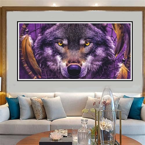 Jvyaeen Wolf Malen Nach Zahlen ab 5 6 7 8 9 10 Jahre Mädchen, Malen Nach Zahlen Kinder Anfänger DIY Kreativ Set Traumfänger, Mit 3 Pinseln and Acrylpigment Kit, für Home Decor Geschenke 50x100cm-W652 von Jvyaeen