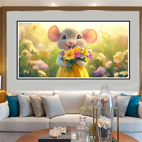 Karikatur Malen Nach Zahlen ab 5 6 7 8 9 10 Jahre Mädchen, Malen Nach Zahlen Kinder Anfänger DIY Kreativ Set Maus, Mit Pinseln und Acrylpigment Kit, Adult Craft für Home Decor Geschenke 20x40cm-W1054 von Jvyaeen