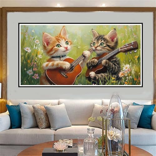 Katze Malen Nach Zahlen ab 5 6 7 8 9 10 Jahre Mädchen, Malen Nach Zahlen Kinder Anfänger DIY Kreativ Set Gitarre, Mit 3 Pinseln and Acrylpigment Kit, Adult Craft für Home Decor Geschenke 20x40cm-W721 von Jvyaeen