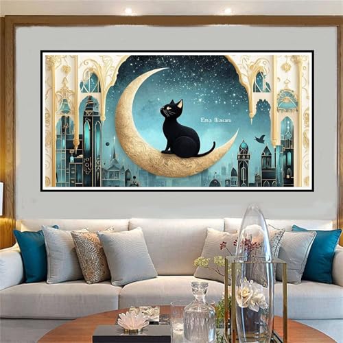 Katze Malen Nach Zahlen ab 5 6 7 8 9 10 Jahre Mädchen, Malen Nach Zahlen Kinder Anfänger DIY Kreativ Set Mond, Mit 3 Pinseln and Acrylpigment Kit, Adult Craft für Home Decor Geschenke 70x140cm-W729 von Jvyaeen