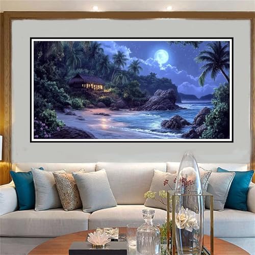 Landschaft Malen Nach Zahlen ab 5 6 7 8 9 10 Jahre Mädchen, Malen Nach Zahlen Kinder Anfänger DIY Kreativ Set Mond, Mit Pinseln und Acrylpigment Kit, Adult Craft für Home Decor Geschenke 30x60cm-W635 von Jvyaeen