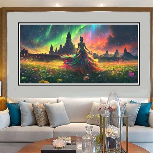 Mädchen Malen Nach Zahlen ab 5 6 7 8 9 10 Jahre Mädchen, Malen Nach Zahlen Kinder Anfänger DIY Kreativ Set Aurora, Mit 3 Pinseln and Acrylpigment Kit, Adult Craft für Home Decor Geschenke 20x40cm-W796 von Jvyaeen