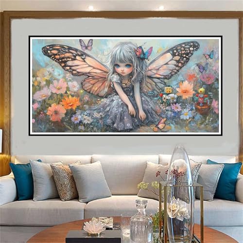 Mädchen Malen Nach Zahlen ab 5 6 7 8 9 10 Jahre Mädchen, Malen Nach Zahlen Kinder Anfänger kreativ set Schmetterling, Mit 3 Pinseln and Acrylpigment Kit, für Home Decor Geschenke 80x160cm-W781 von Jvyaeen