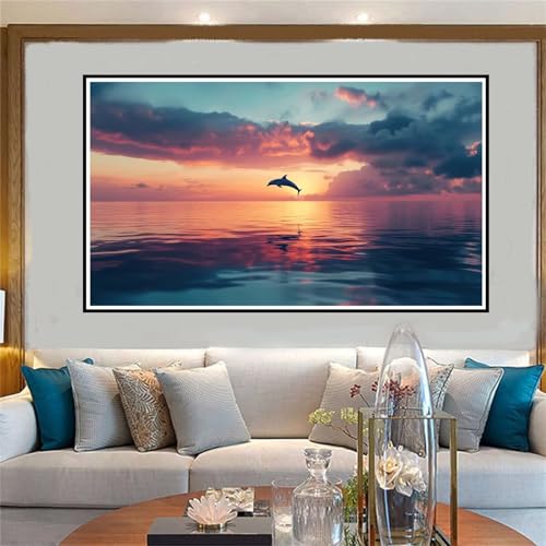 Malen Nach Zahlen Delphin Malen Nach Zahlen Erwachsene Sonnenuntergang Malen-Nach-Zahlen Erwachsene Groß 80x160cm DIY ÖlgemäLde Kit Set, Mit 3-Pinseln und Acrylfarbe, für Deko Wohnzimmer -W1221 von Jvyaeen