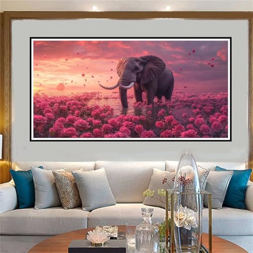 Malen Nach Zahlen Elefant Malen Nach Zahlen Erwachsene Blume Malen-Nach-Zahlen Erwachsene Groß 60x120cm DIY ÖlgemäLde Kit Set, Kreativ Set Mit 3-Pinseln und Acrylfarbe, für Deko Wohnzimmer -W1042 von Jvyaeen