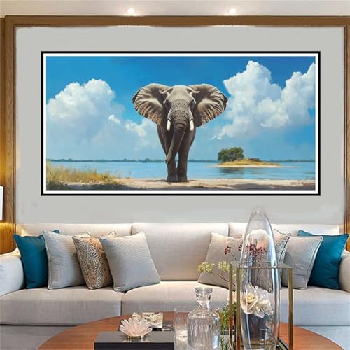 Malen Nach Zahlen Elefant Malen Nach Zahlen Erwachsene Himmel Malen-Nach-Zahlen Erwachsene Groß 80x160cm DIY ÖlgemäLde Kit Set, Kreativ Set Mit 3-Pinseln und Acrylfarbe, für Deko Wohnzimmer -W1047 von Jvyaeen