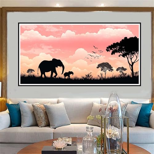 Malen Nach Zahlen Elefant Malen Nach Zahlen Erwachsene Landschaft Malen-Nach-Zahlen Erwachsene Groß 40x80cm DIY ÖlgemäLde Kit Set, Kreativ Set Mit 3-Pinseln und Acrylfarbe, für Deko Wohnzimmer -W1040 von Jvyaeen