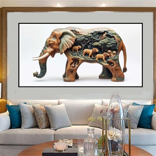 Malen Nach Zahlen Elefant Malen Nach Zahlen Erwachsene Retro Malen-Nach-Zahlen Erwachsene Groß 20x40cm DIY ÖlgemäLde Kit Set, Kreativ Set Mit 3-Pinseln und Acrylfarbe, für Deko Wohnzimmer -W1041 von Jvyaeen