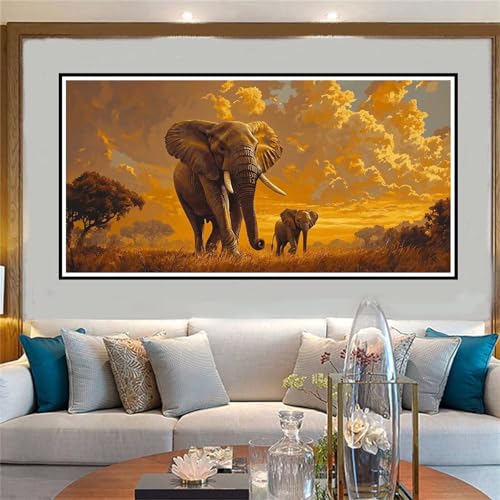 Malen Nach Zahlen Elefant Malen Nach Zahlen Erwachsene Sonnenuntergang Malen-Nach-Zahlen Erwachsene Groß 20x40cm DIY ÖlgemäLde Kit Set, Mit 3-Pinseln und Acrylfarbe, für Deko Wohnzimmer -W1044 von Jvyaeen