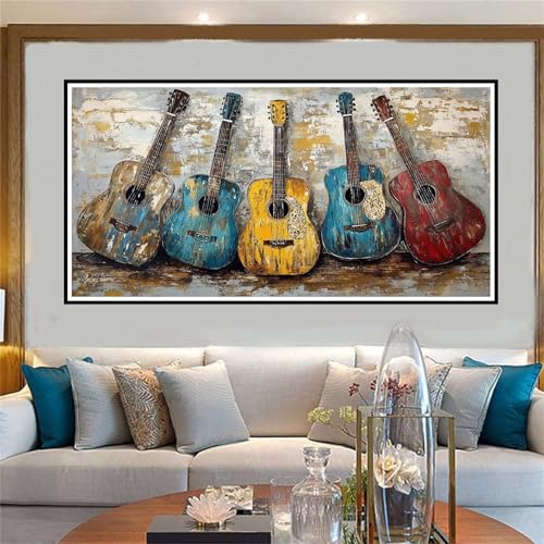 Malen Nach Zahlen Erwachsene Gitarre, Paint by Numbers Retro, DIY Malen Nach Zahlen Kinder, mit 3 Pinseln und Acrylfarben Handgemalt Ölgemälde Leinwand für Home Dekoration, Ohne Rahmen 70x140cm-W613 von Jvyaeen