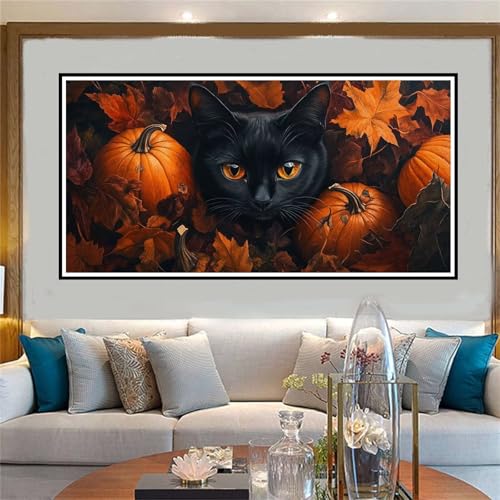 Malen Nach Zahlen Erwachsene Halloween, Paint by Numbers Katze, DIY Malen Nach Zahlen Kinder, mit 3 Pinseln und Acrylfarben Handgemalt Ölgemälde Leinwand für Home Dekoration, Ohne Rahmen 40x80cm-W931 von Jvyaeen