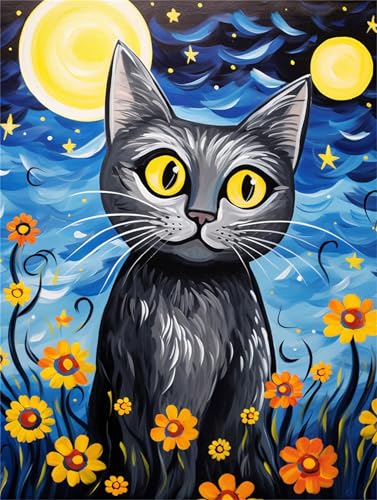 Malen Nach Zahlen Erwachsene Mond, DIY Malen Nach Zahlen Katze Ölgemälde Leinwand Kit für Anfänger, Mit 3-Pinseln und Acrylfarben, Home Wanddeko Wohnzimmer, Mädchen Geschenke Bastelset 60x70cm-Y1064 von Jvyaeen