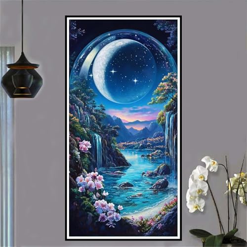 Malen Nach Zahlen Erwachsene Mond, DIY Paint by Numbers Landschaft, Malen Nach Zahlen Kinder, mit 3 Pinseln und Acrylfarben Handgemalt Ölgemälde Leinwand für Home Dekoration, Ohne Rahmen 30x60cm-W465 von Jvyaeen