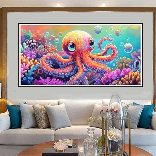 Malen Nach Zahlen Erwachsene Oktopus, Paint by Numbers Tier, DIY Malen Nach Zahlen Kinder, mit 3 Pinseln und Acrylfarben Handgemalt Ölgemälde Leinwand für Home Dekoration, Ohne Rahmen 80x160cm-W977 von Jvyaeen