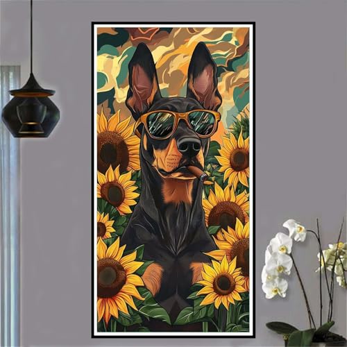 Malen Nach Zahlen Erwachsene Sonnenblume, Paint by Numbers Hund, DIY Malen Nach Zahlen Kinder, mit 3 Pinseln und Acrylfarben Handgemalt Ölgemälde Leinwand für Home Dekoration, Ohne Rahmen 30x60cm-W441 von Jvyaeen