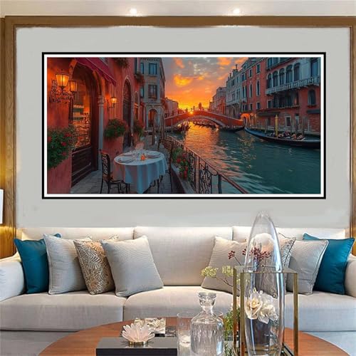 Malen Nach Zahlen Erwachsene Venedig, DIY Paint by Numbers Landschaft, Malen Nach Zahlen Kinder, mit 3 Pinseln und Acrylfarben Handgemalt Ölgemälde Leinwand, Home Dekoration, Ohne Rahmen 60x120cm-W438 von Jvyaeen