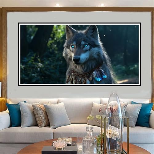 Malen Nach Zahlen Erwachsene Wolf, Paint by Numbers Tier, DIY Malen Nach Zahlen Kinder, mit 3 Pinseln und Acrylfarben Handgemalt Ölgemälde Leinwand für Home Wand Dekoration, Ohne Rahmen 50x100cm-W653 von Jvyaeen