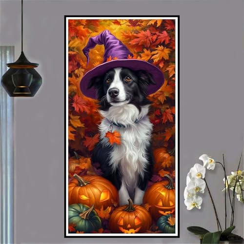 Malen Nach Zahlen Halloween Malen Nach Zahlen Erwachsene Hund Malen-Nach-Zahlen Erwachsene Groß 40x80cm DIY ÖlgemäLde Kit Set, Kreativ Set Mit 3-Pinseln und Acrylfarbe, für Deko Wohnzimmer -W437 von Jvyaeen