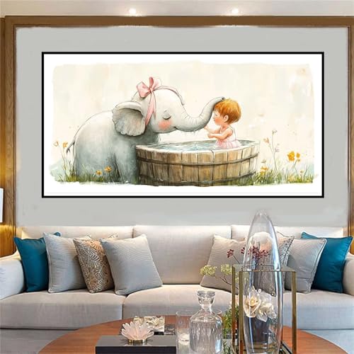 Malen Nach Zahlen Karikatur Malen Nach Zahlen Erwachsene Elefant Malen-Nach-Zahlen Erwachsene Groß 20x40cm DIY ÖlgemäLde Kit Set, Kreativ Set Mit 3-Pinseln und Acrylfarbe, für Deko Wohnzimmer -W1053 von Jvyaeen