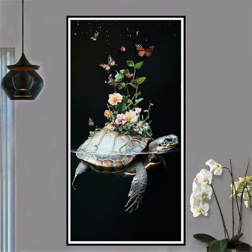 Malen Nach Zahlen Schildkröte Malen Nach Zahlen Erwachsene Blume Malen-Nach-Zahlen Erwachsene Groß 40x80cm DIY ÖlgemäLde Kit Set, Kreativ Set Mit 3-Pinseln und Acrylfarbe, für Deko Wohnzimmer -W440 von Jvyaeen