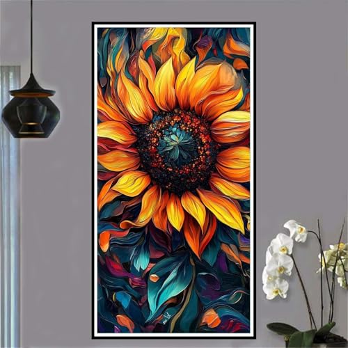 Malen Nach Zahlen Sonnenblume Malen Nach Zahlen Erwachsene Blume Malen-Nach-Zahlen Erwachsene Groß 30x60cm DIY ÖlgemäLde Kit Set, Kreativ Set Mit 3-Pinseln und Acrylfarbe, für Deko Wohnzimmer -W442 von Jvyaeen