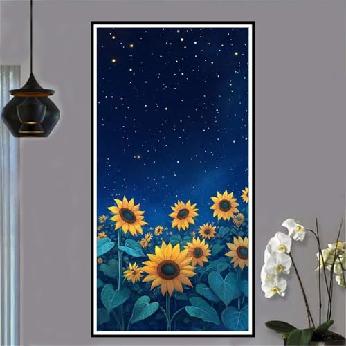 Malen Nach Zahlen Sonnenblume Malen Nach Zahlen Erwachsene Sternenhimmel Malen-Nach-Zahlen Erwachsene Groß 40x80cm DIY ÖlgemäLde Kit Set, Mit 3-Pinseln und Acrylfarbe, für Deko Wohnzimmer -W443 von Jvyaeen